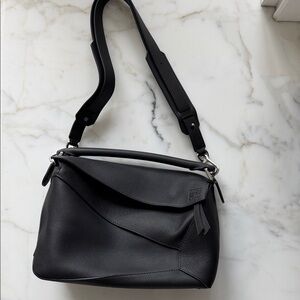 Loewe Black Leather Shoulder Bag